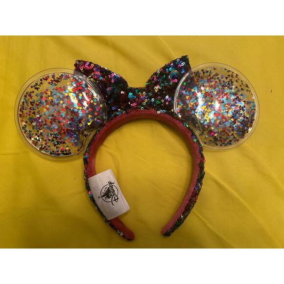 NWOT Disney Parks Minnie Mouse Sequined Glitter Confetti ears Headband main image 2